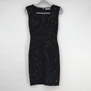 Alice + Olivia Alba Black Beaded Sequin Velvet Paisley Sheath Dress Size 2